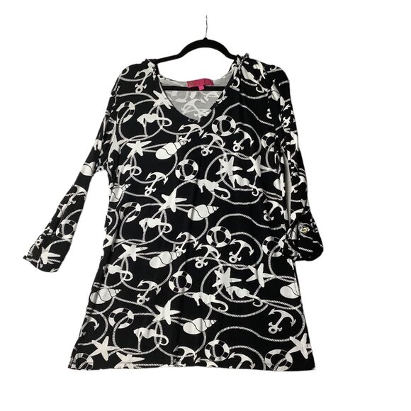 Macbeth Collection Margaret Josephs Nautical Beach Coverup Hoodie Women Large - Picture 1 of 10